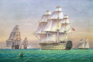 Tre förstklassiga fartyg på linjen som går in i Portsmouths hamn